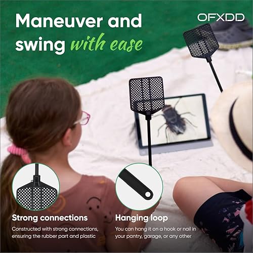 Miniatura 2 de OFXDD Rubber Fly Swatter, Long Fly Swatter Pack, Fly Swatter Heavy Duty, All Black Colors (3 Pack)