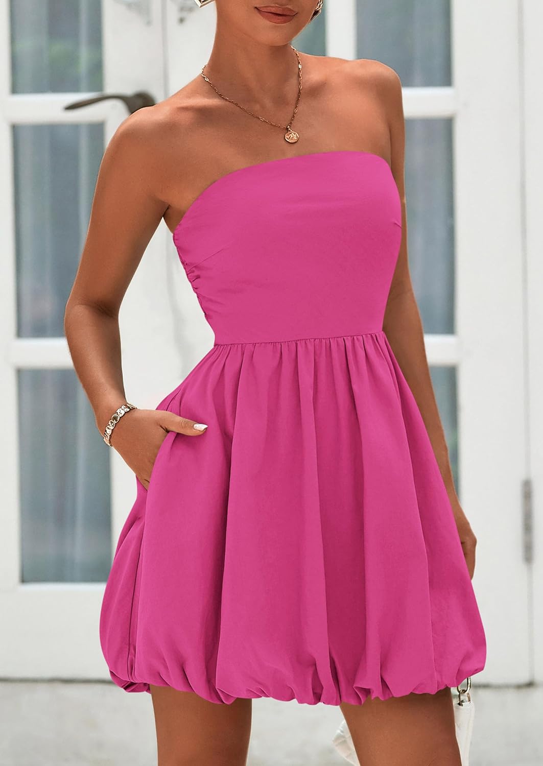 PRETTYGARDEN Women's Bubble Mini Dress Summer 2026 Strapless Tube Top Short A Line Trendy Casual Spring Smocked Sundresses - Image 3