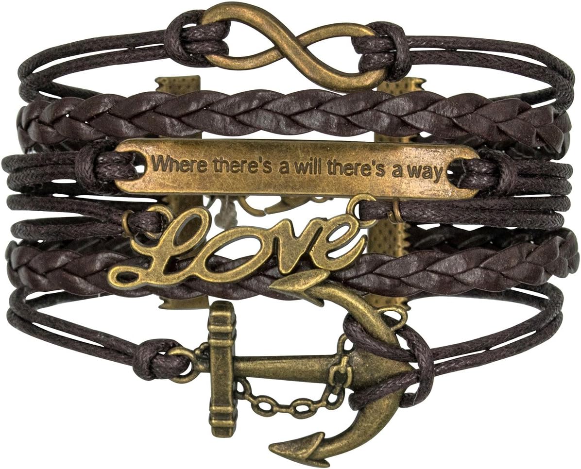 Original Tribe Friendship Gifts Infinity Bracelet Anchor Bracelet Love Charm Bracelet Antique Bronze Brown Korean Wax Cords Brown Leather 2426R