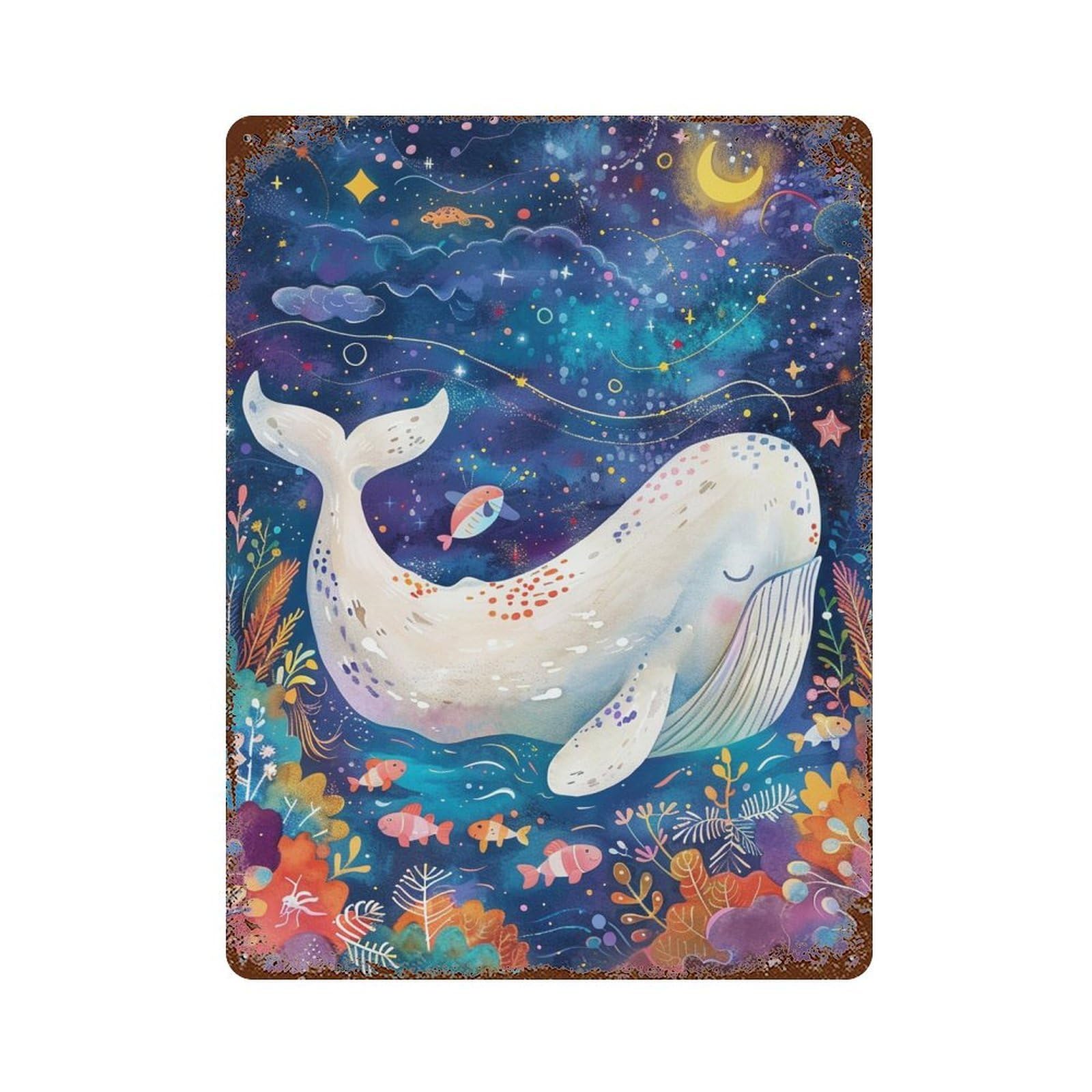 Whale Dreams Underwater 15.7"x11.8" Vintage Rust Metal Sign, Classic Wall Plaque for Pub, Kitchen And Man Cave Decor