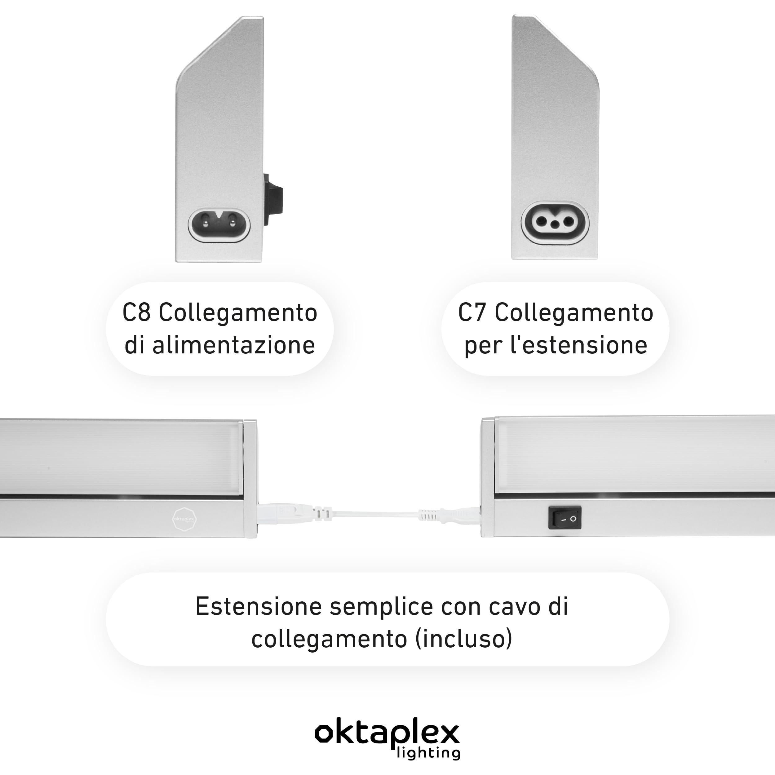 Oktaplex Rota sottopensile cucina orientabile LED 1615 lumen 3000K bianco caldo 91cm 14,6W illuminazione cucina alluminio con interruttore 230V