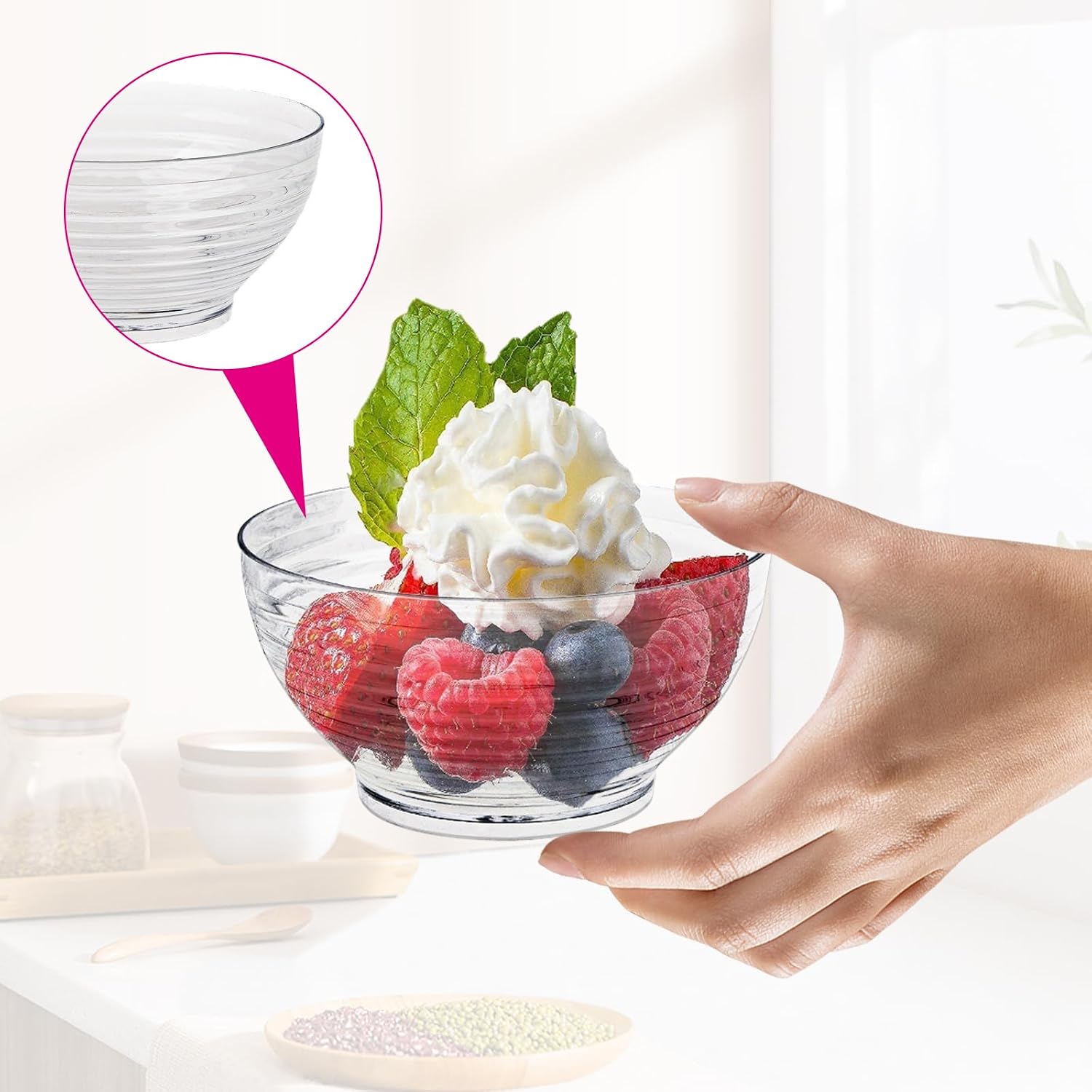 150 Pack 3 oz Hard Plastic Bowls, Clear Mini Plastic Bowl Disposable Dessert Bowl Mini Dessert Bowls Ice Cream Candy Serving Appetizer Cups for Salad Soup Snacks Wedding Birthday