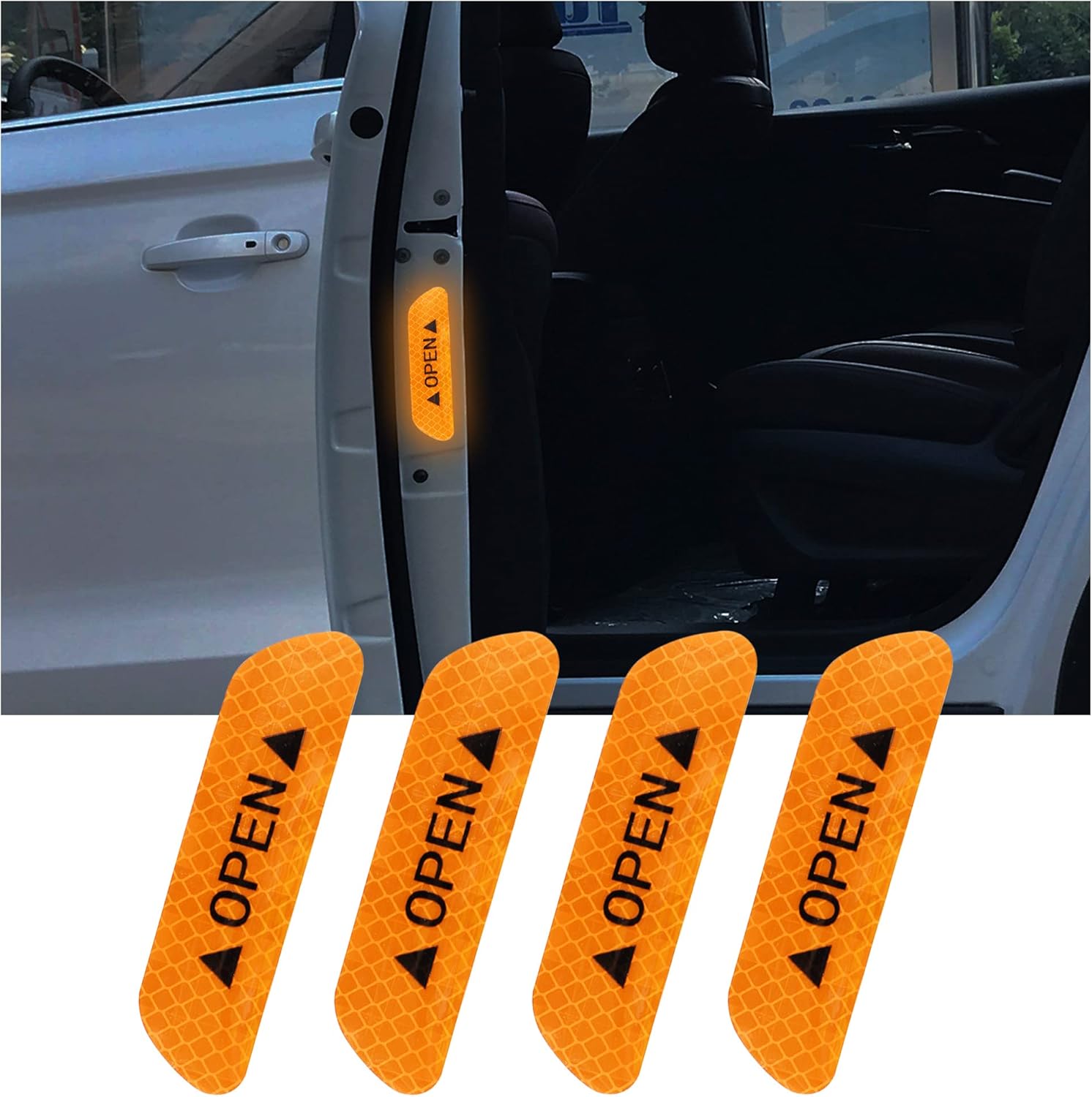 4PCS Reflective Open Prompt Stickers for Car Door,Universal