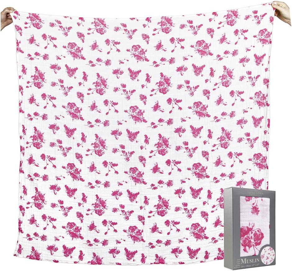 The Little Linen Company - Baby Muslin Swaddle Blanket - Rose Toile