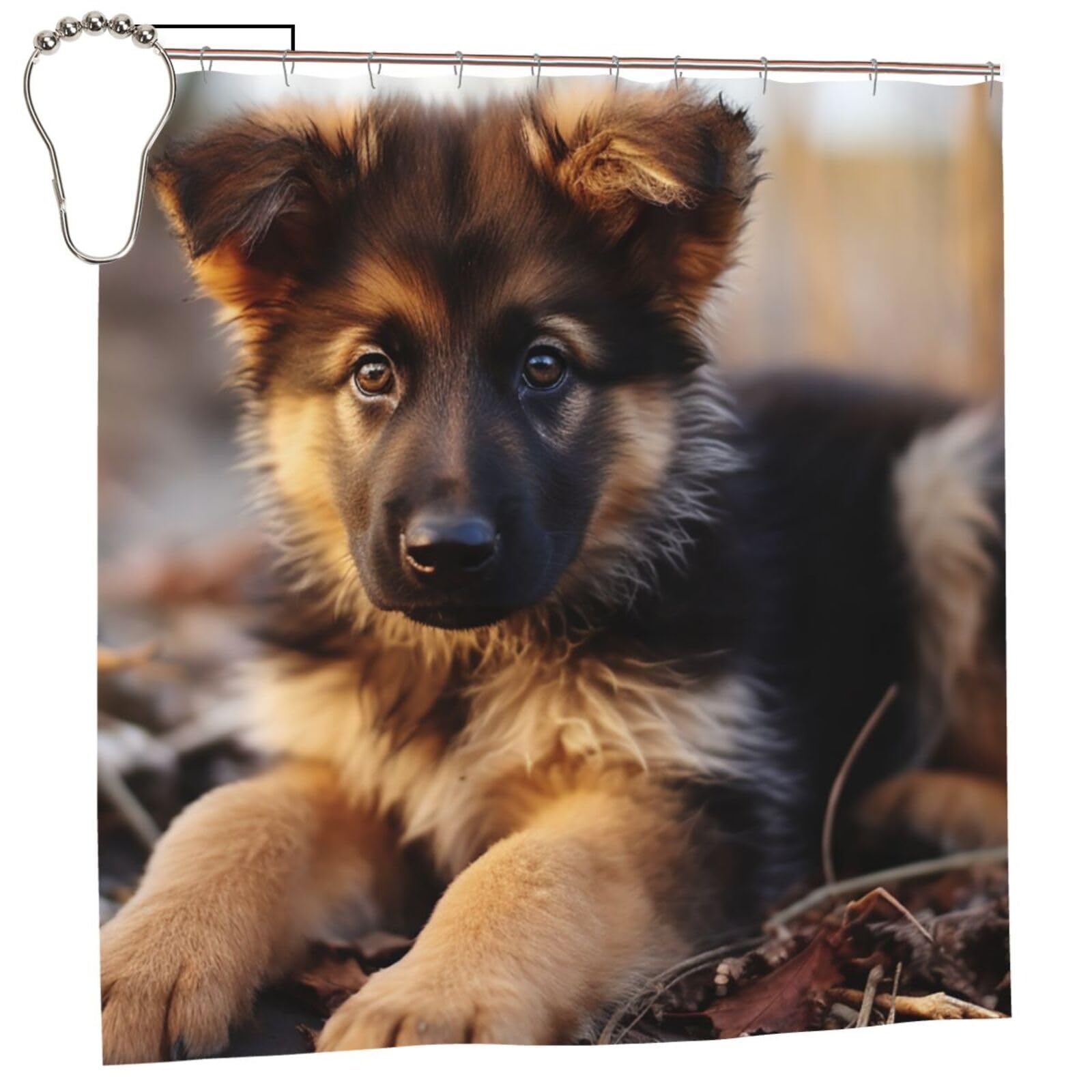 FodPand German Shepherd Puppy Shower Curtain 70"x70" Waterproof Long Bathroom Curtain Heavy Duty Thick Cloth Bath Curtain Set with Hooks, Modern Abstract Art Pattern Bathroom Shower Curtains
