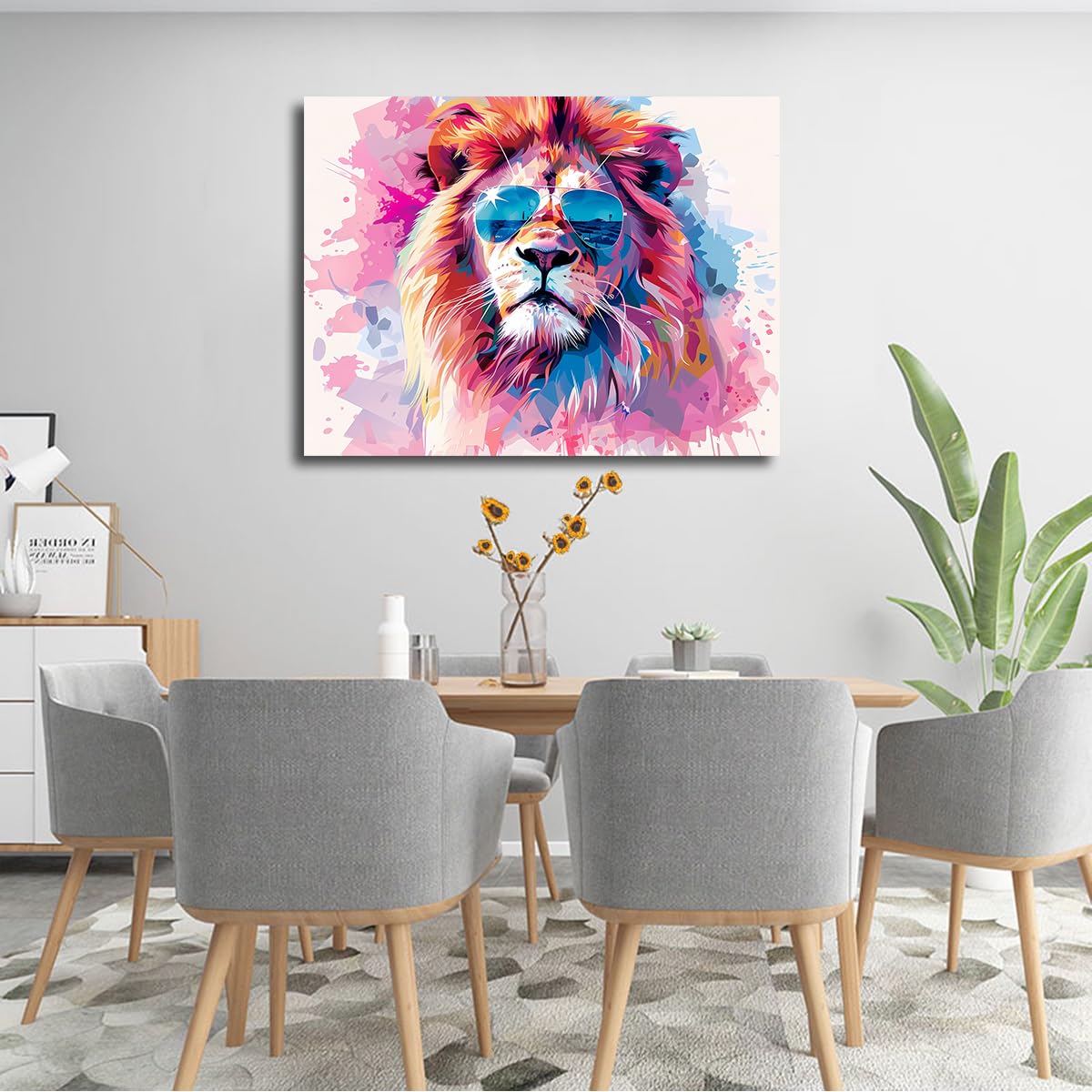 TOANGWALL Kolorowe okulary przeciwsłoneczne Lew Pop Art Canvas Wall Art Abstract Animal Prints Modern Mural Poster Painting for Living Room, Office, Home Decor 50 x 60 cm