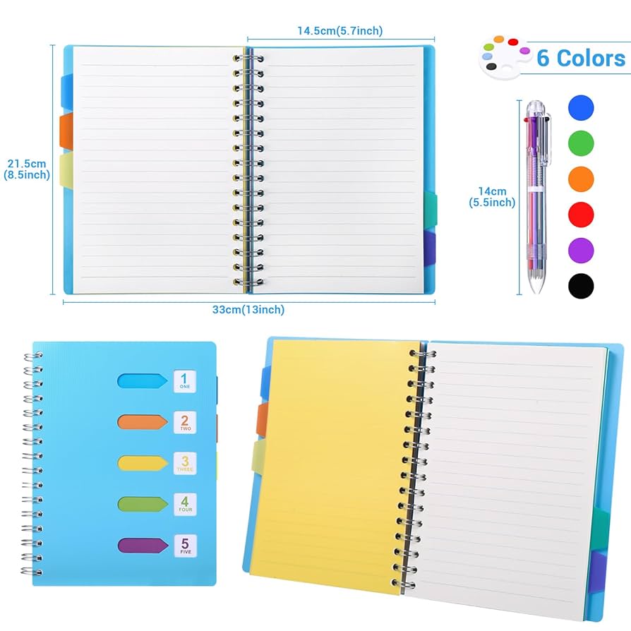 Amazon.com: Kesoto A5 Lined Notebook with Multicolored Pen