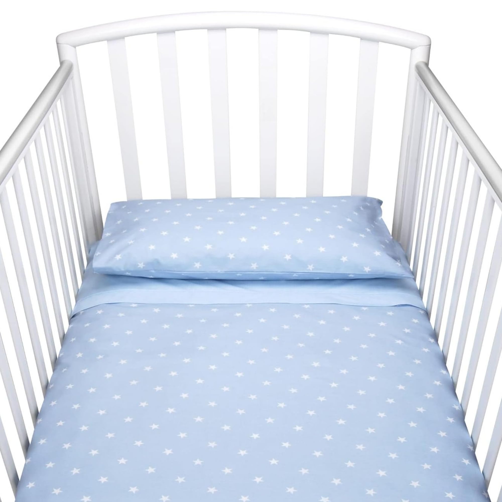baby idea Set Copripiumino Lettino Neonato 120 x 90 e Federa Cuscino per Lettino Bambino 100% Cotone Certificato Oeko Tex (2 pezzi) (Stella Azzurro)