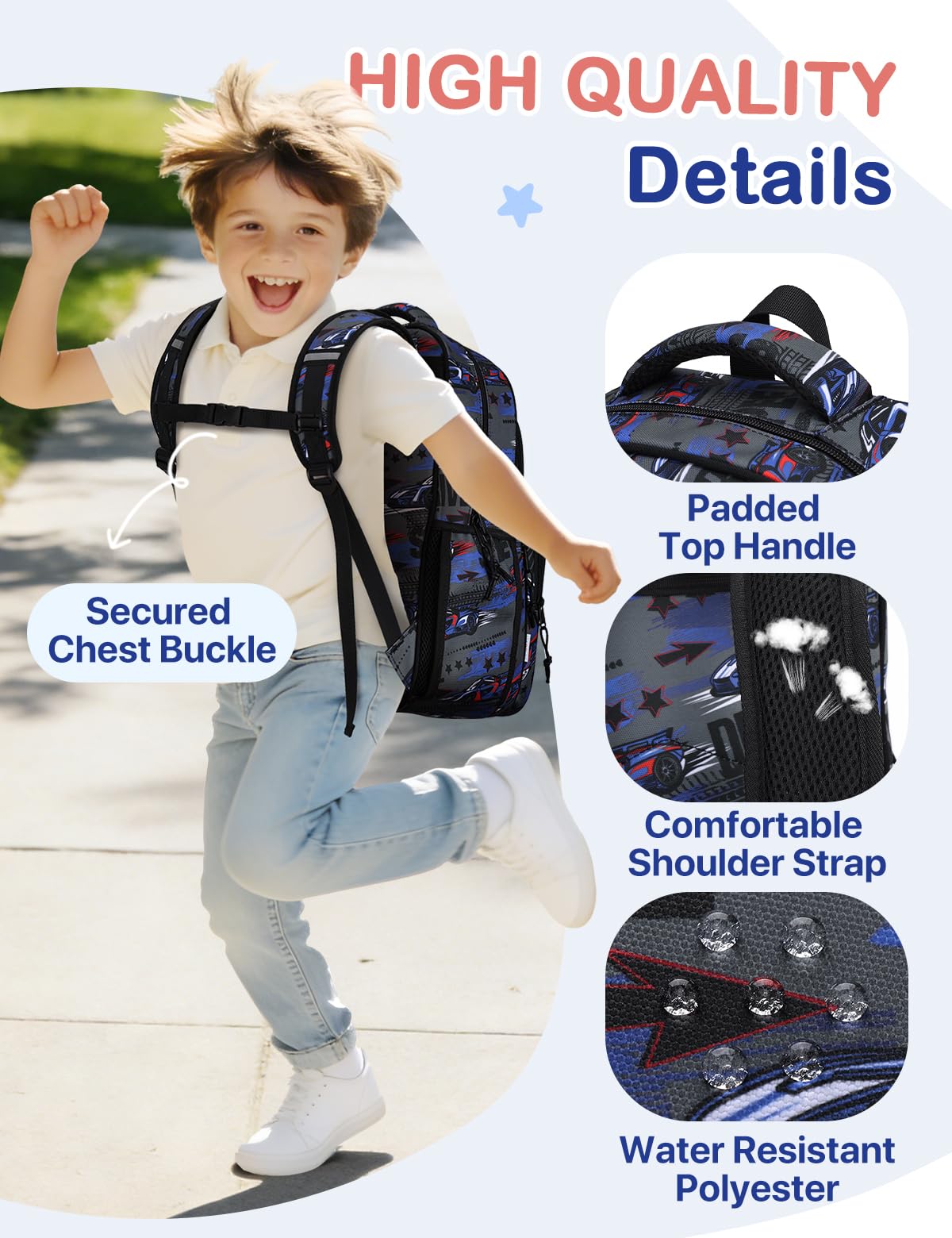 Sac à Dos Enfant, VASCHY 15,6 Pouces Grand Cartable Fille Garcon Primaire 6-10 Ans Plusieurs Compartiments Sac d'École avec Sangle de Poitrine et Bande Réfléchissante pour Scolaire Voyage Randonnée