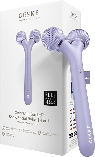 GESKE | Soniczny wałek do twarzy SmartAppGuided | 4 w 1 | Roller do skóry | Urządzenie do twarzy | Roller do skóry | Profesjonalny wałek do twarzy | Ujędrnia i upiększa skórę twarzy