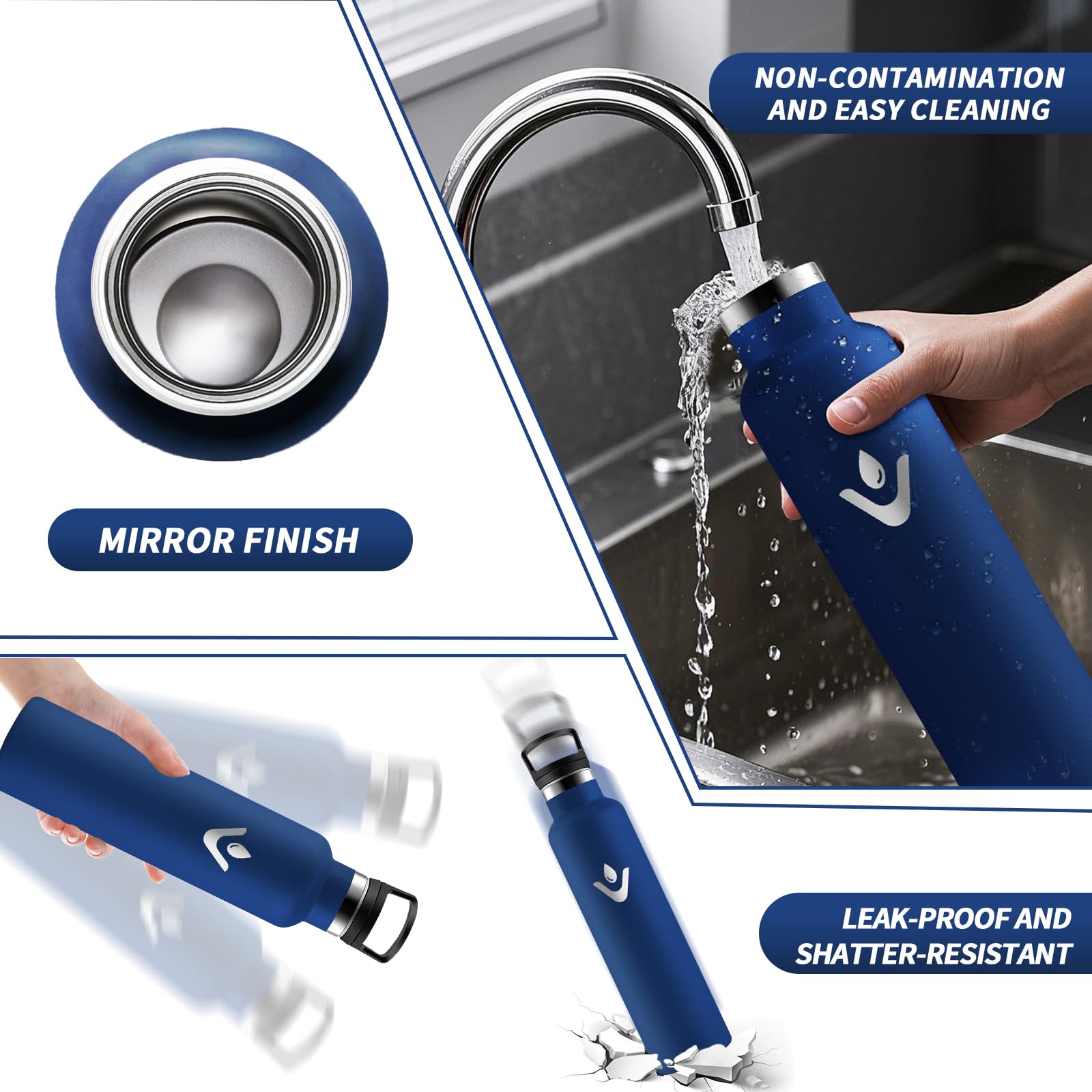 HoneyHolly Borraccia Termica 1 Litro, Senza BPA, Borraccia Termica, Sottovuoto a Doppia Parete, Bottiglia Termica, 18/8 Acciaio Inox, Borracce Termiche, con Cannuccia, Termos per Palestra, Sport, Bici