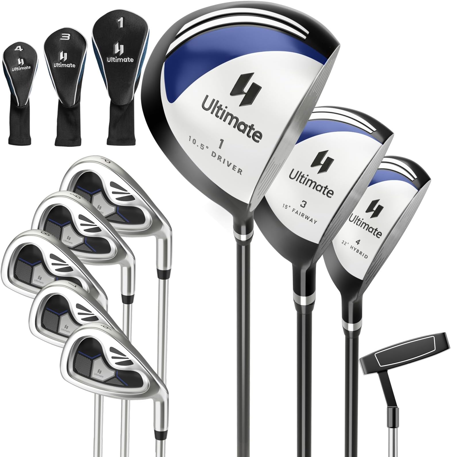 Tangkula 9/10 Pieces Men's Complete Golf Clubs Set, Golf Club Package Set with 460CC Driver, Fairway Wood & Hybrid, Irons, Putter, Portable Regular Golf Club Set
