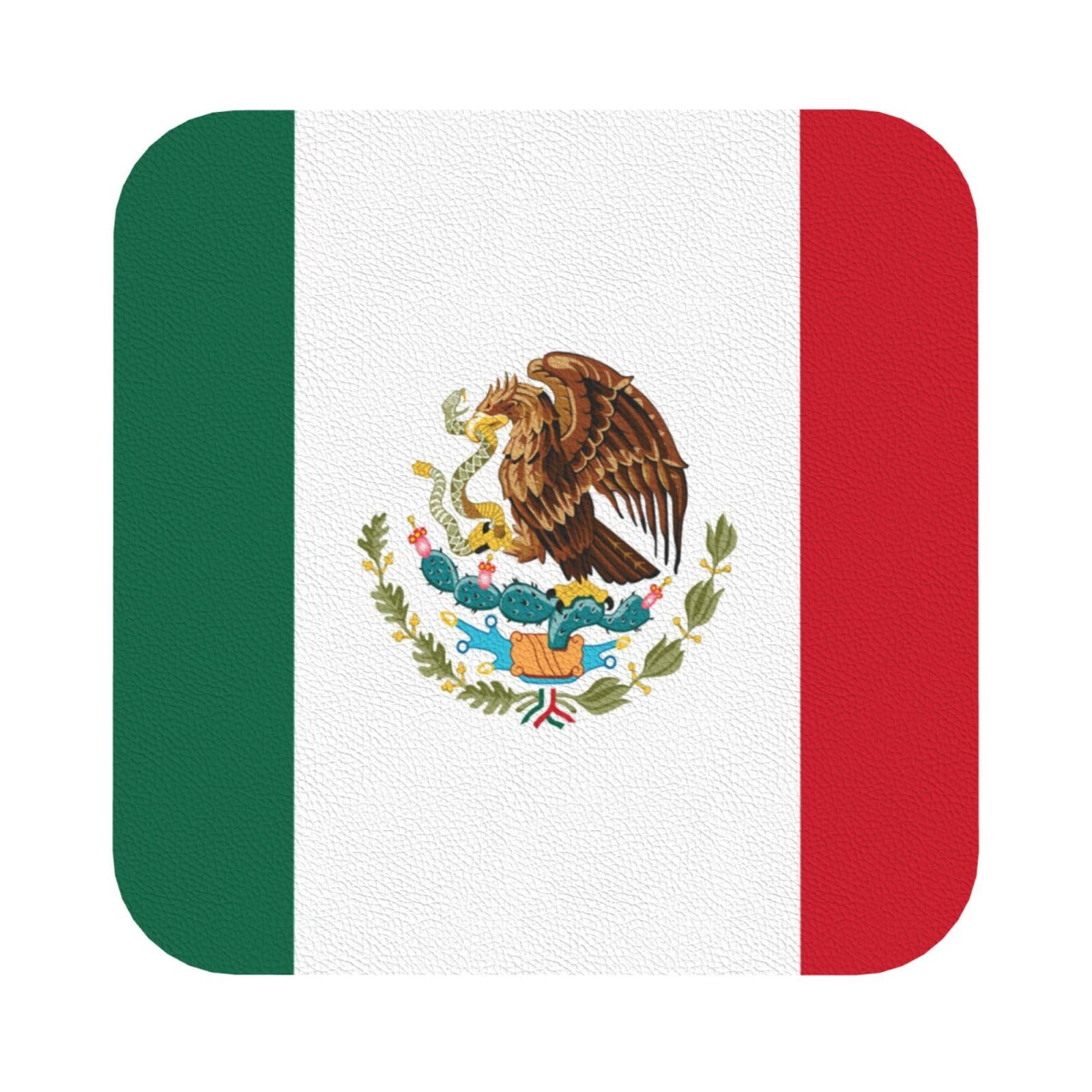 Flag of Mexico PU Leather Coasters Set of 6 Square Drink Coasters