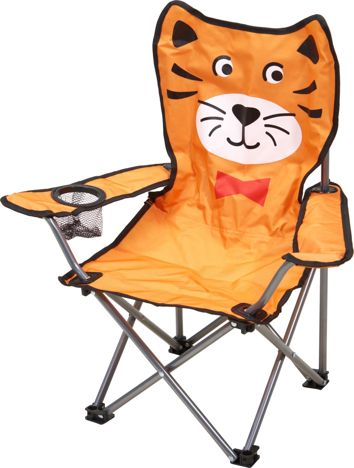 Envenzo Kids Folding Camping Chair, 4 Assorted Animal Designs, 600D Polyester, with Cup Holder and Security Lock, 35x35x60cm (1, ORANGE)