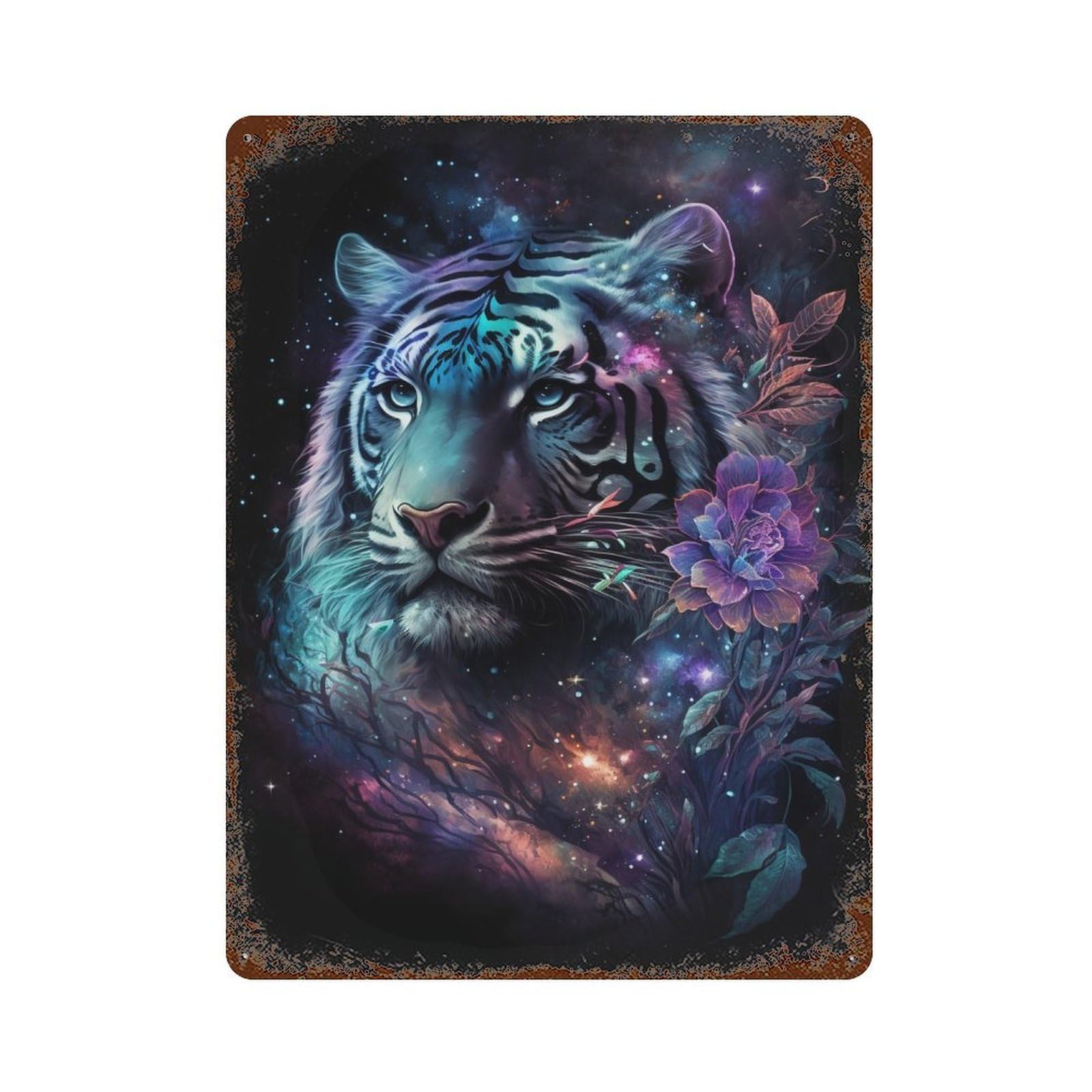 Galactic Tiger Fantasy Art Print Rusty Metal Tin Sign 15.7"x11.8", Rustic Home Decor for Garage, Pub Or Kitchen