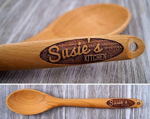 Miniatura 6 de Cuchara de madera grabada personalizada - Nombre personalizado y escritura de cocina | Regalo de madera de haya maciza para cocinar y hornear