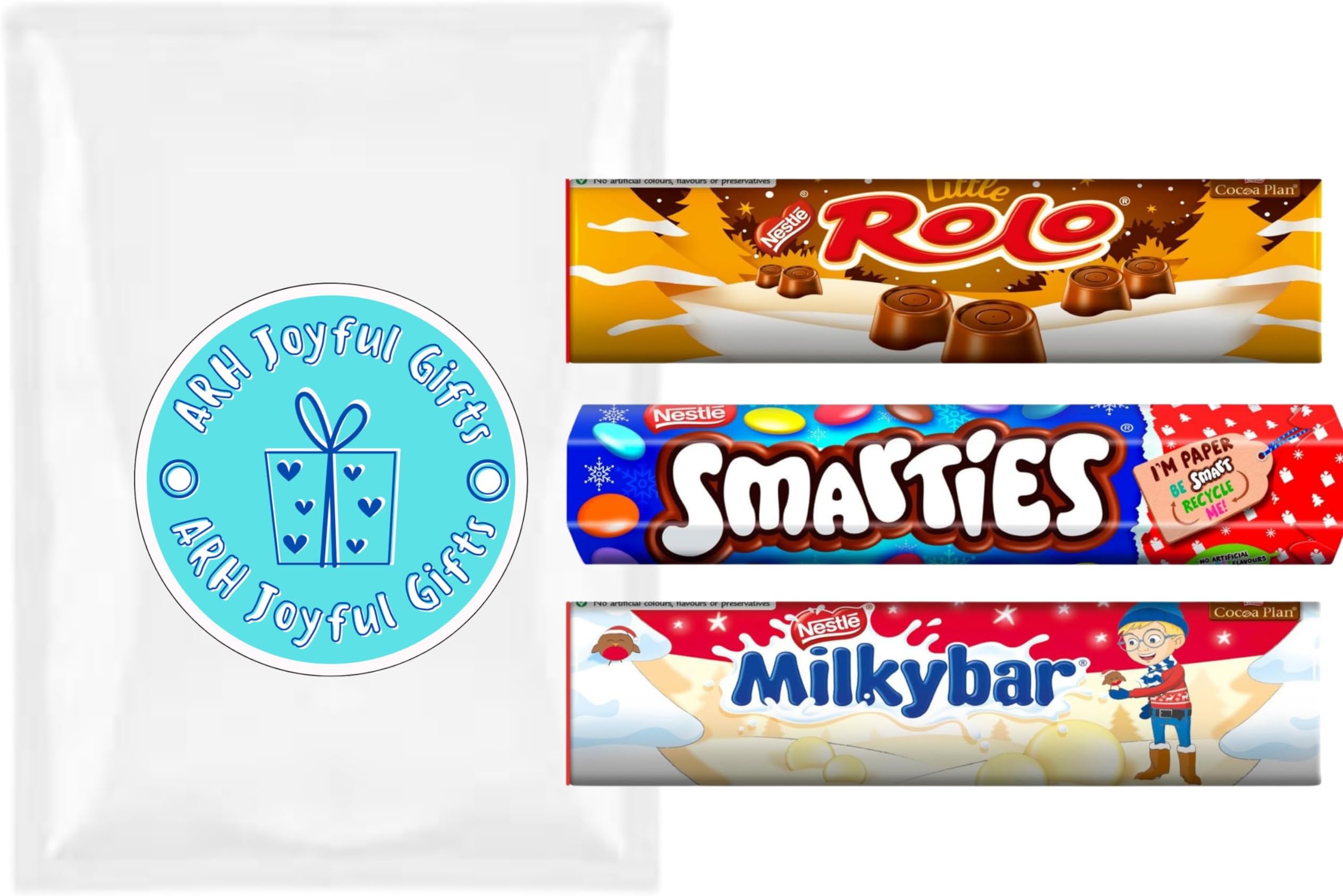 Milkybar Buttons 80g, Nestle Little Rolo 80g, and Smarties Milk Chocolate 120g - Assorted Giant Chocolate Tubes