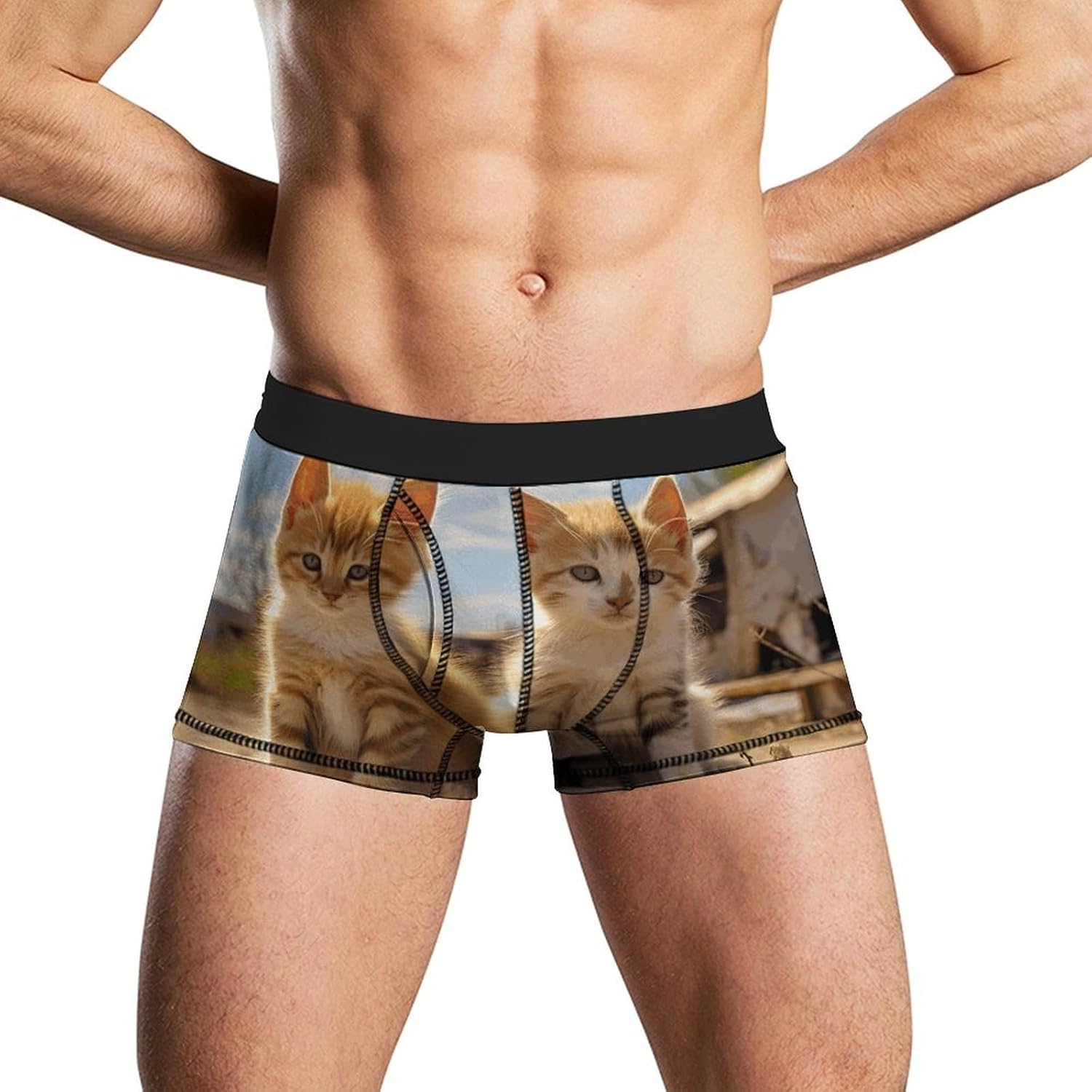 Two Little Cats Mens Boxer Briefs Short Breathable Underwear Trunks Soft Moisture-Wicking Boxer Shorts Novelty Underpants XL White