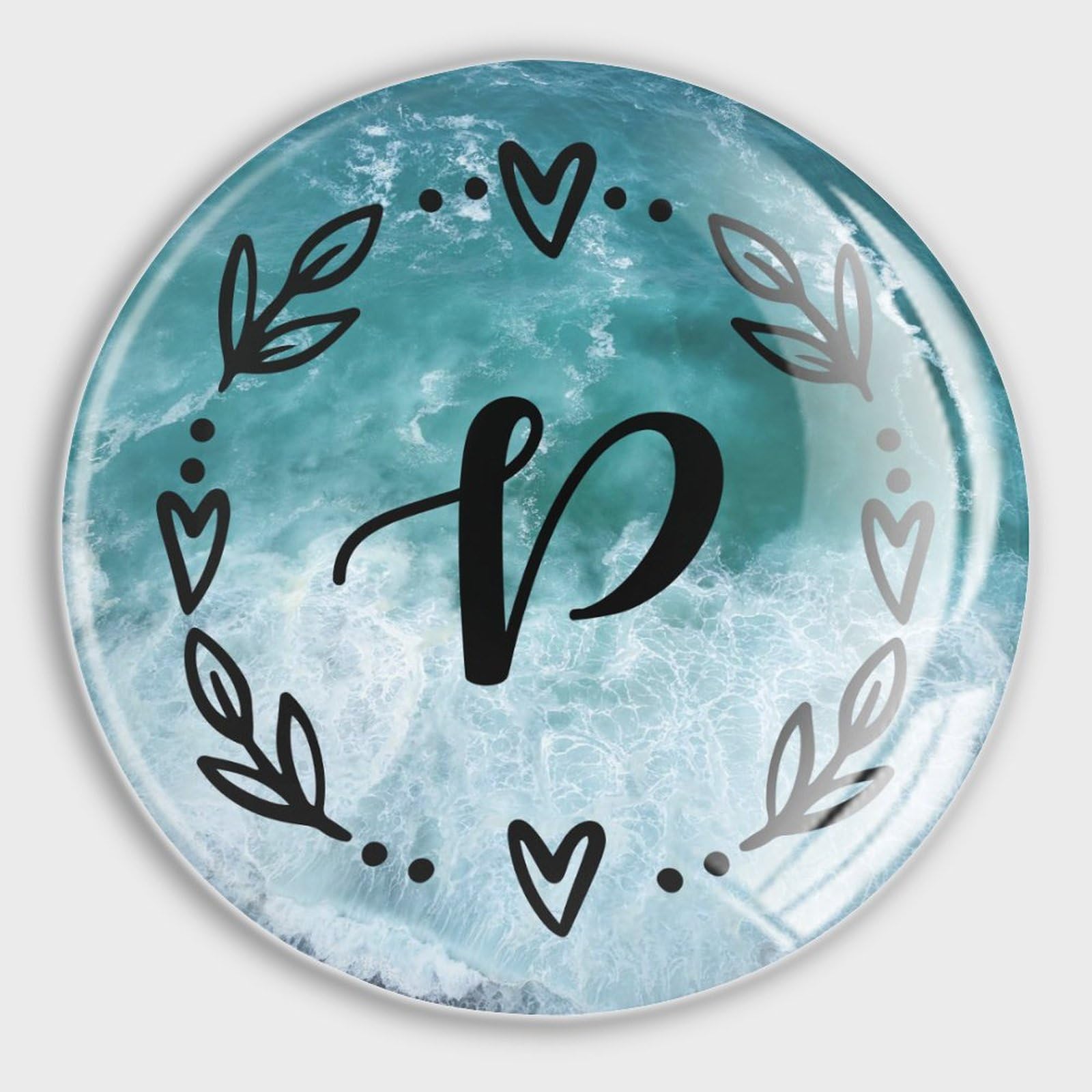 Aimants en verre lettre P au design couronne florale, magnets puissants ronds haute finition