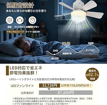 Amazon.co.jp : LANMEL E26口金 led シーリングファンライト 6~8畳 無