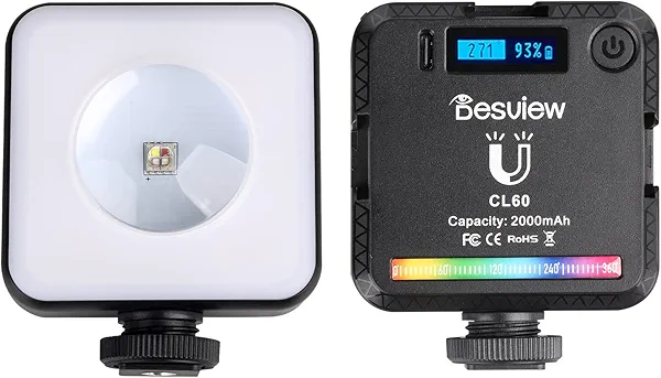 Desview CL60 RGB Video Lights, LED Camera Light 360° Full Color Portable Photography Lighting with 3 Cold Shoe, 2000mAh Rechargeable CRI 95+ 2500-9000K,20 Scene Modes for Gaming/YouTube/Vlog