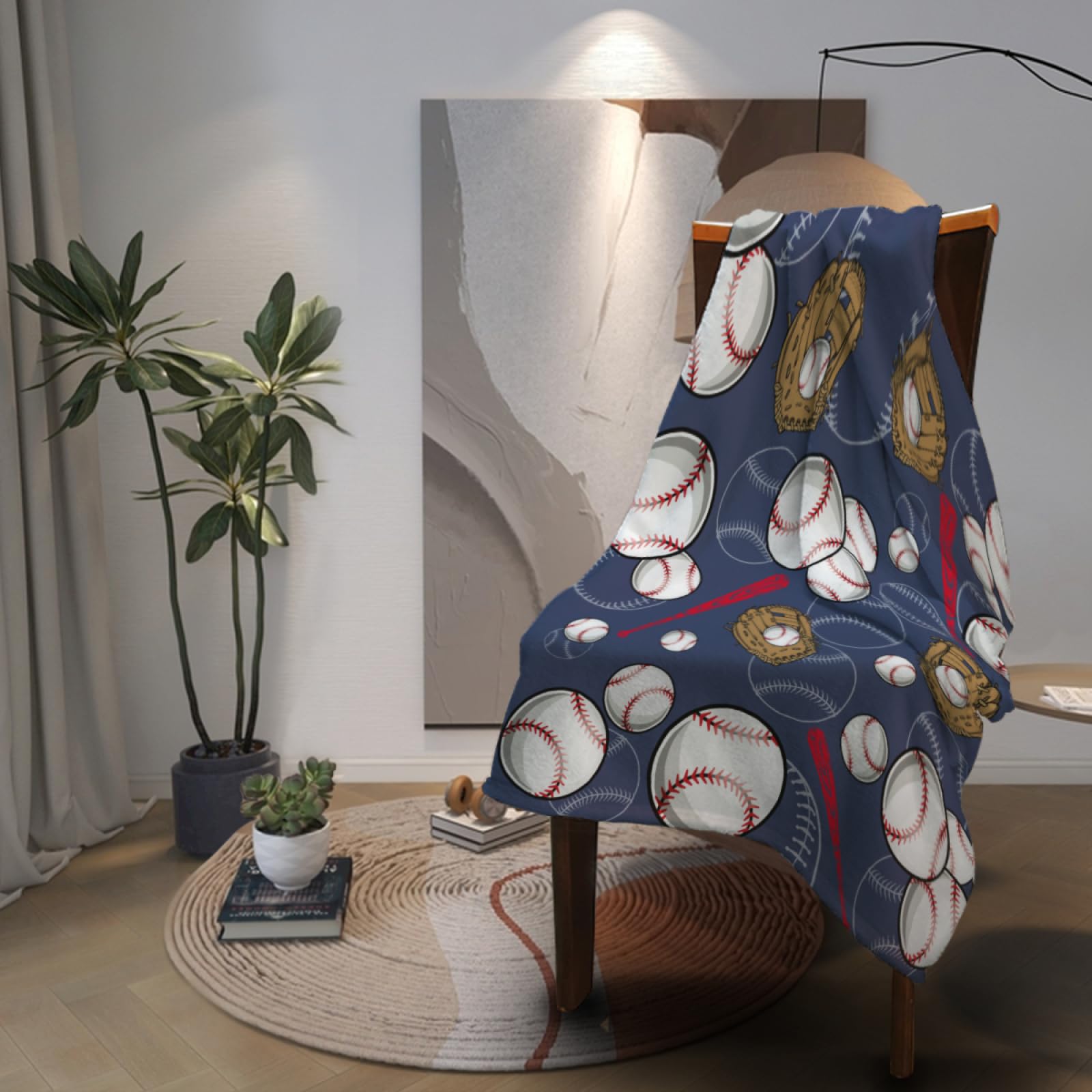 Couverture En Flanelle Sviuse Motif Baseball Bleu - 127x152cm - Douce, Pour Canapé Ou Lit