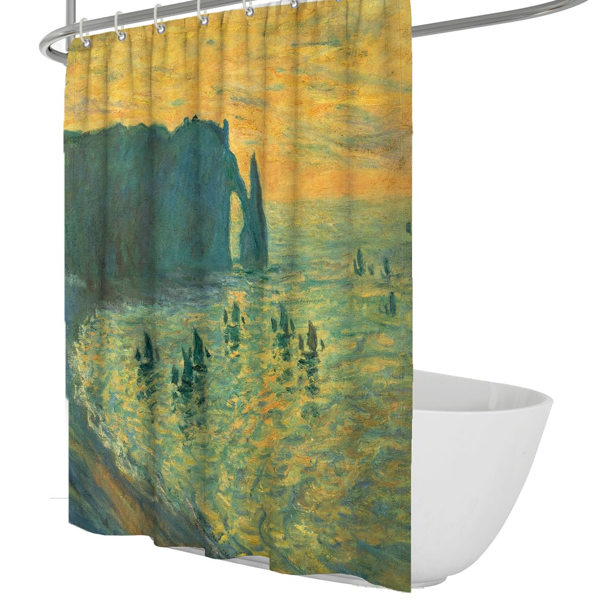 Rideau de Douche Falaise d Aval, Coucher Soleil côtier 180 x 180 cm