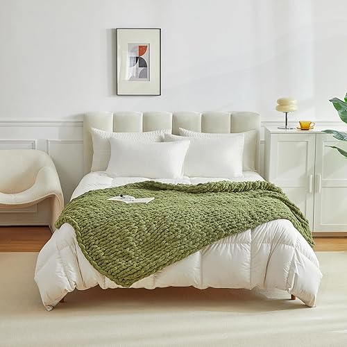 Miniatura 8 de Longhui bedding Manta de punto grueso hecha a mano, lujosa manta de punto trenzado de felpilla para sofá, sofá y cama, manta decorativa ultra suave
