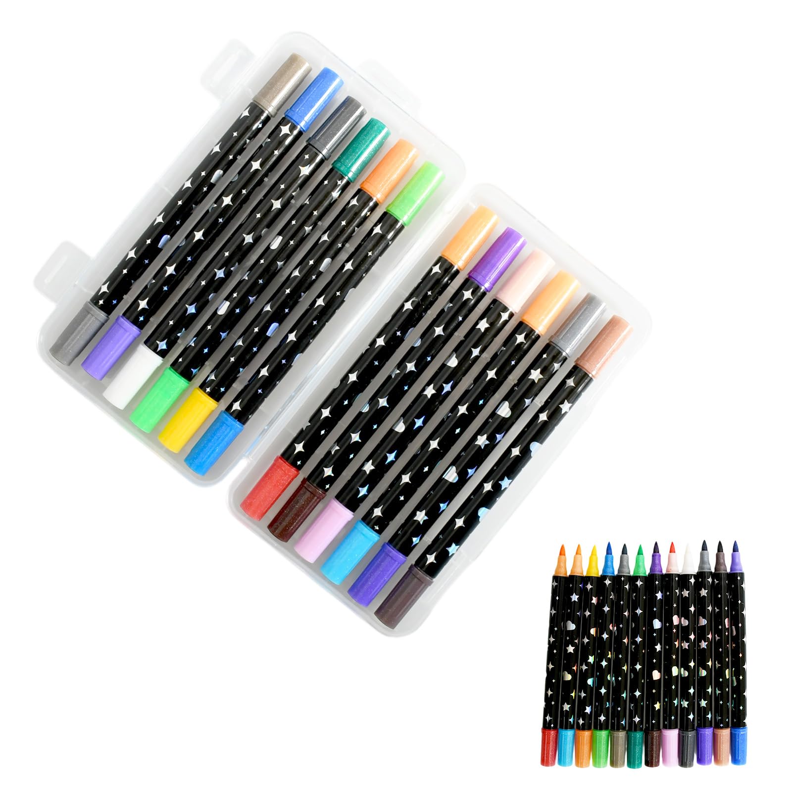 12 Pcs Rotuladores Doble Punta Con Brillo Fino, Rotuladores Acrilicos 24 Colores, Adecuado Para Dibujar Sobre Rocas, Telas, Madera, Piedra, Vidrio Y Papel