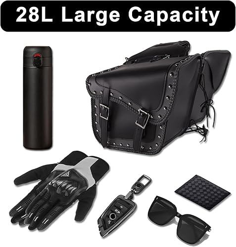 Miniatura 4 de GARGOYLE BELLS Bolsas de sillín de motocicleta con tachuelas de PVC, bolsa de equipaje de motocicleta con fundas para pistola para softails,