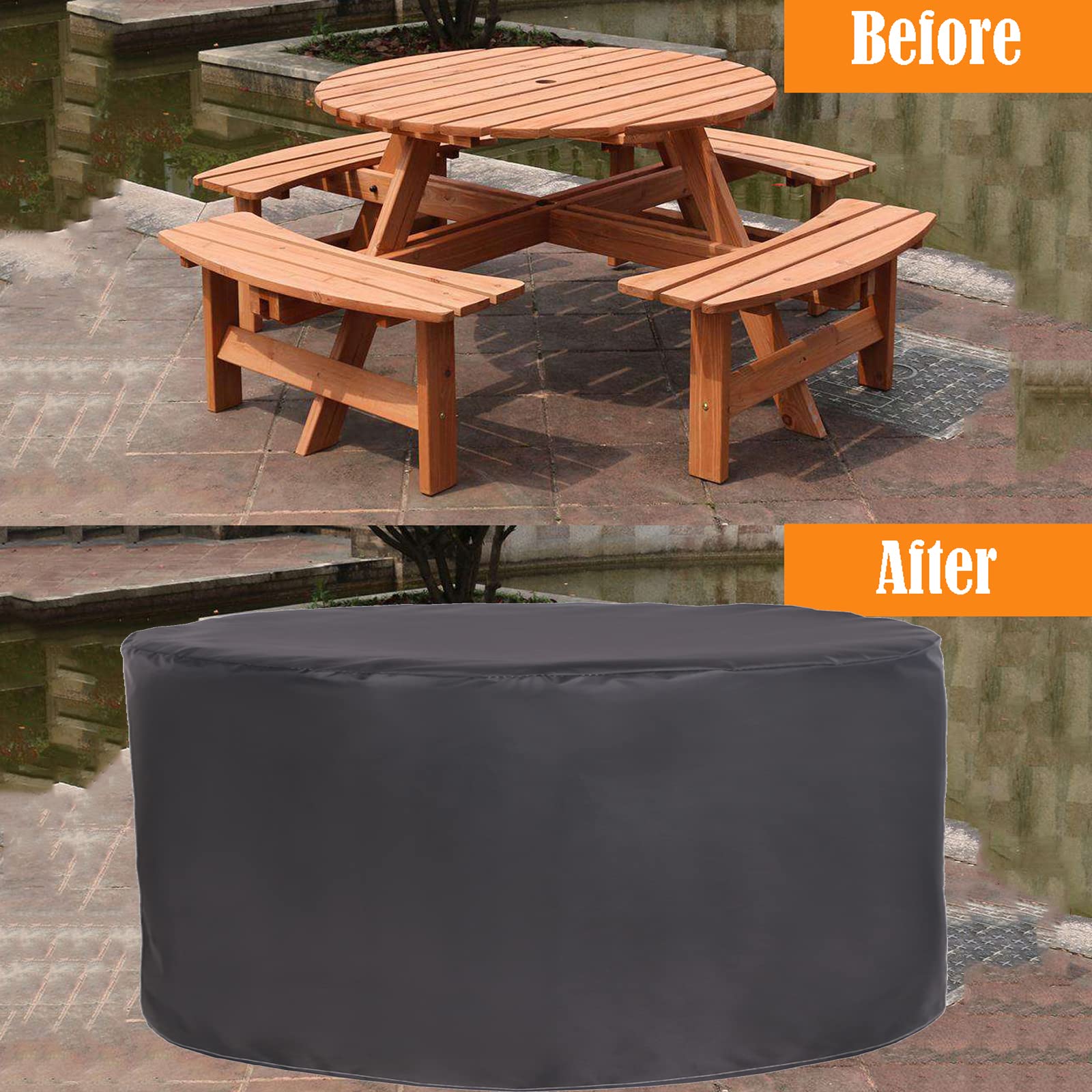 Patio Set Hoezen Waterdicht Rond, Tuinmeubelhoezen, 420d Oxford Stof Beschermhoes Voor Tuinmeubelen, Tafel En Stoel Set Hoes, Waterdicht, Winddicht