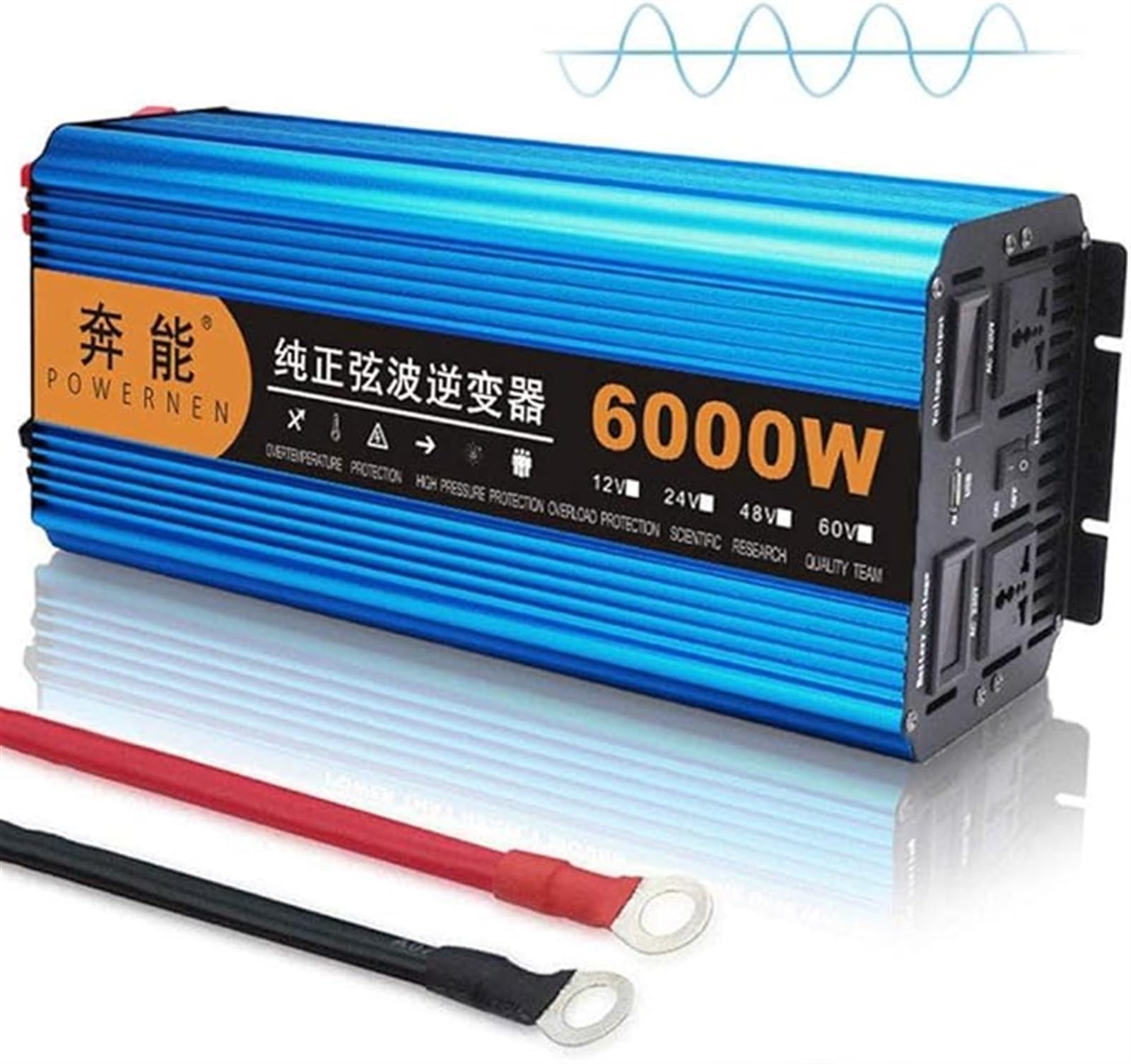 Czysty konwerter Sinus 3000W/4500W/6000W/8000W/12000W DC 12V/24V na AC 220/230V falownik transformatorowy z 2 gniazdami prądu zmiennego UE i 1 portem USB do samochodu, przyczepy kempingowej (kolor: