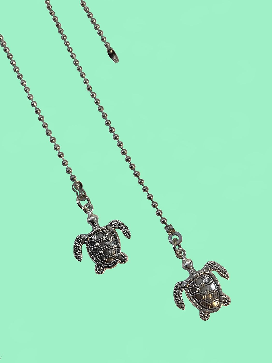Two Sea Turtle Fan Light Pull Chain Replacement Set Silver Tone 3.2mm