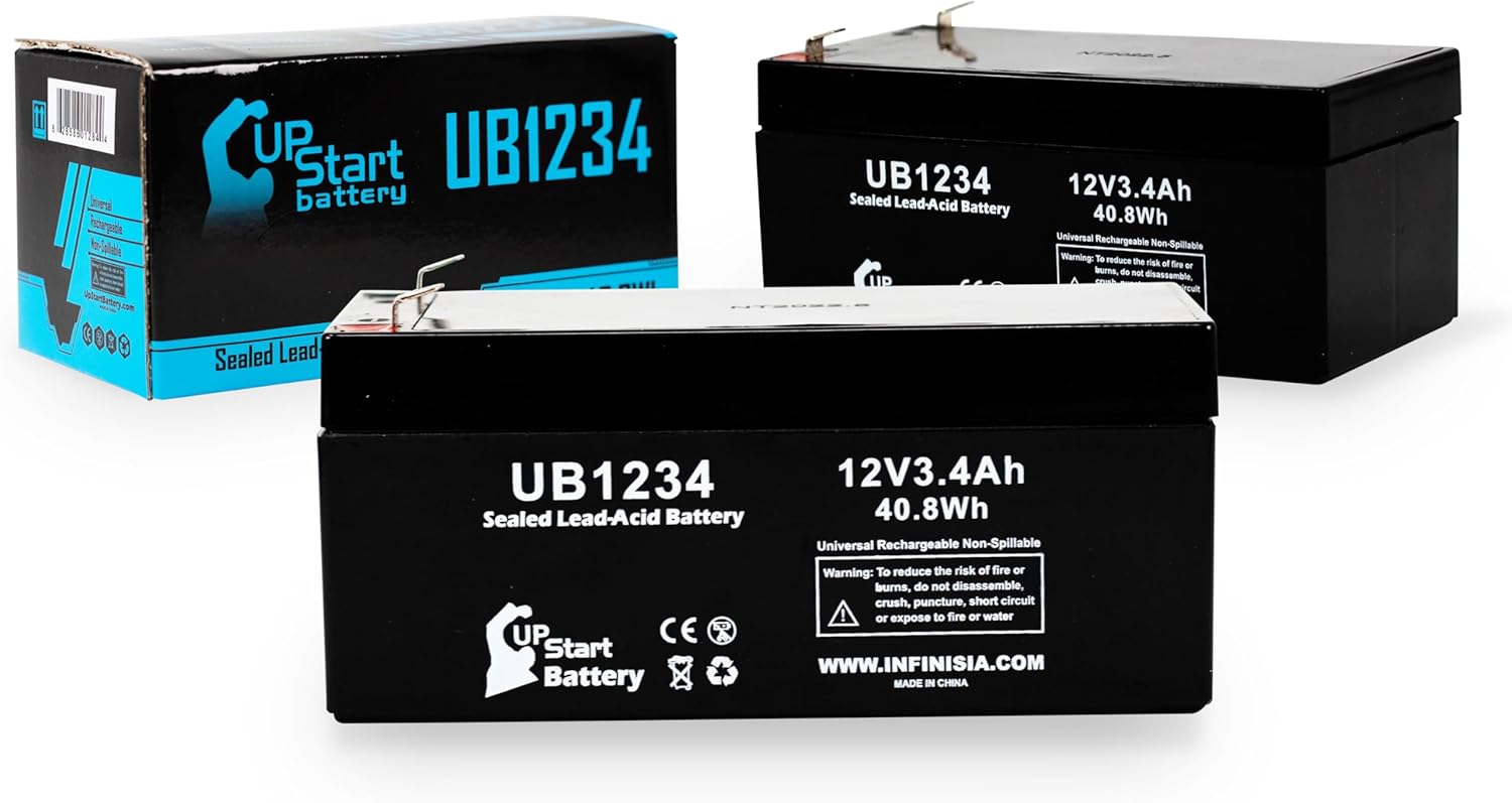 2 Pack Replacement for APC Back-UPS 350 BE350U Battery - Replacement UB1234 Universal Sealed Lead Acid Battery (12V, 3.4Ah, 3400mAh, F1 Terminal, AGM, SLA) - Includes 4 F1 to F2 Terminal Adapters