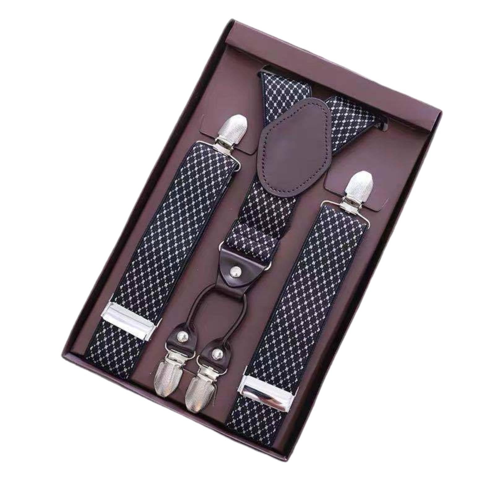 Gift Boxed 4-Clip Suspenders Heavy Duty Clips Elastic Pant Suspenders Classic Design Trouser Braces for Men, Formal Events, Weddings, Black Grid|Clothing Shoes & Accessories | Mens Access-image-6
