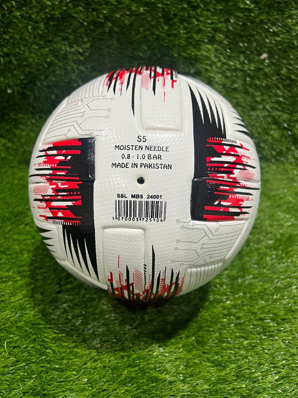 Pallone da calcio professionale, misura 5, termosaldato, in PU, Prisma goffrato, 6 pannelli, colore rosso e nero su bianco, palla ufficiale per adulti e ragazzi