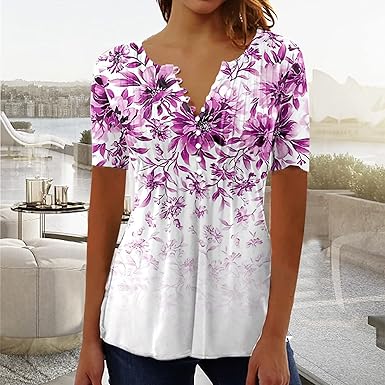 Camicia Donna Elegante Con Scollo A V - Maniche Corte E Bottoni - Wyongtao - Foto 3