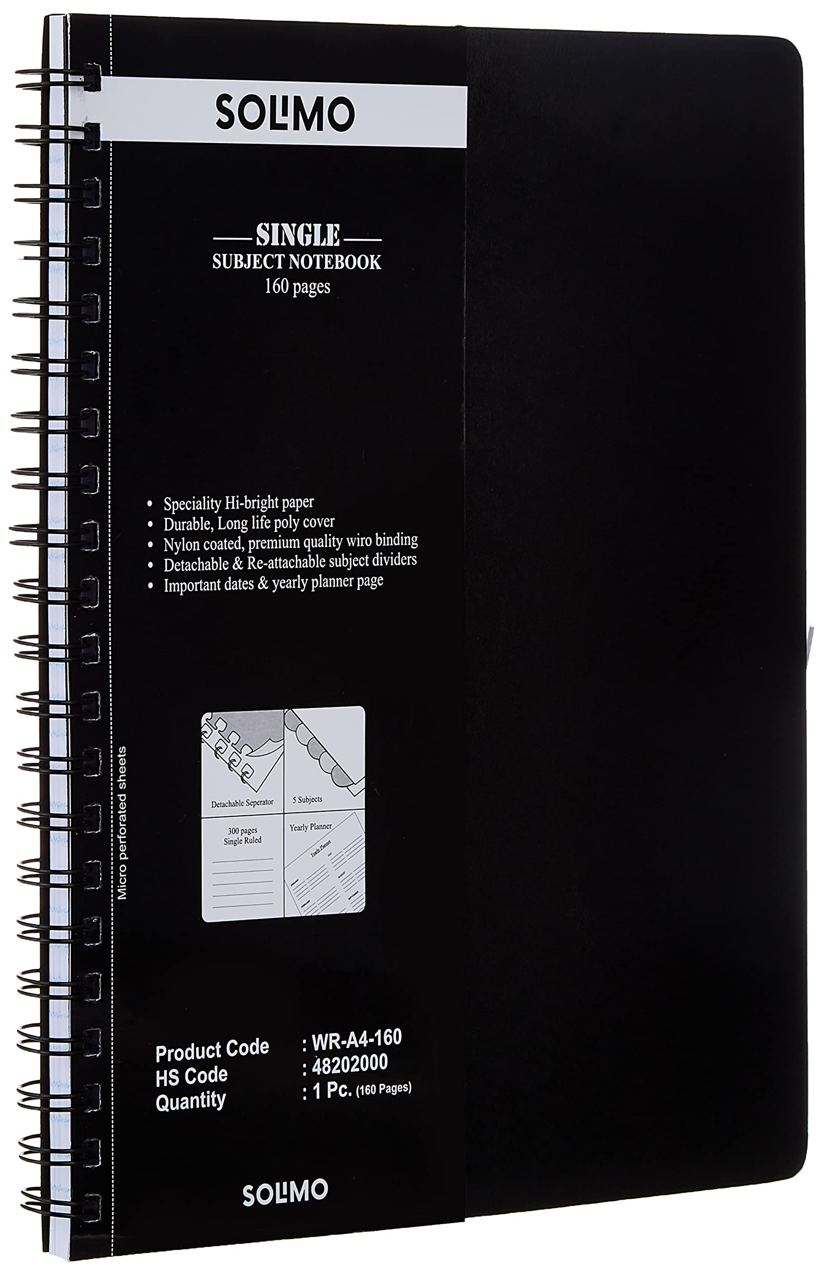 Amazon Brand - Solimo Wirebound Notebook, A4 Size,160 Pages, Single Ruled, 70 GSM Paper