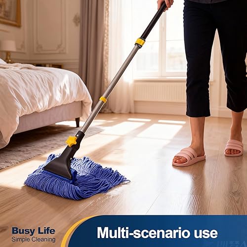 Miniatura 8 de Yocada Trapeador húmedo de cuerda con extremo de bucle, trapeador de algodón resistente, grado industrial comercial, telescópico, poste de hierro