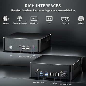 Mini PC i9, Small Desktop Computer Core i9-9880H, Upto 4.8GHz, Win-11 Pro (TPM2.0), 32G RAM, 512G NVME SSD, Triple Display 4K@60Hz, HDMI/DP, Dual 2.5G LAN, USB-C, WiFi 6E, BT 5.3, VESA