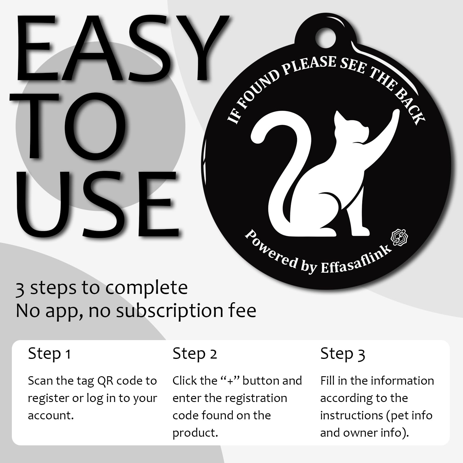 RFID 134.2Khz & QR Code Pet ID Tag, Collar Tag, Dual Function - Scan QR for Helping Lost Pets Go Home, Replace RFID Microchip for Smart Auto Pet Door and Feeder (Black-Cat) - image 5