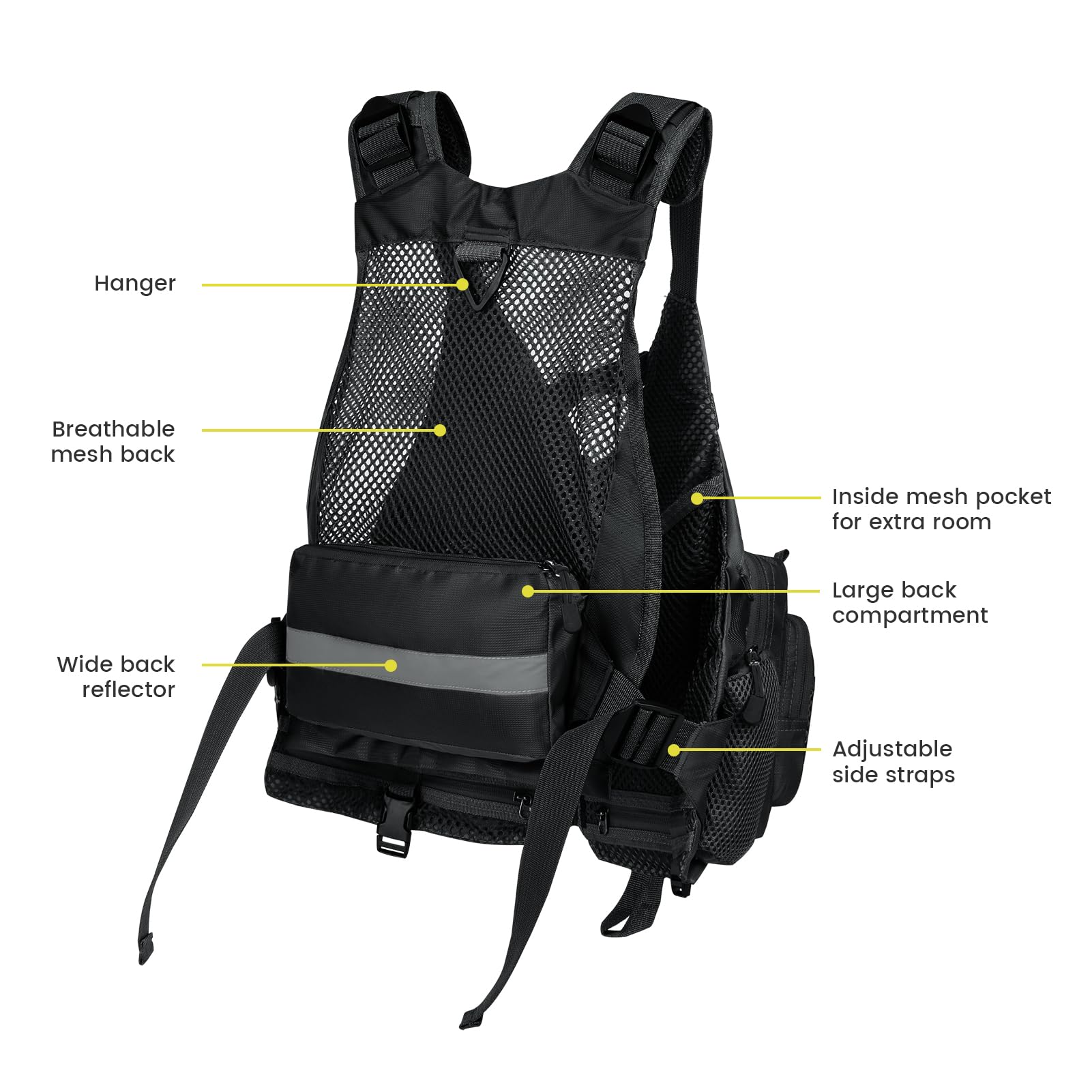 Gonex Gilet de Pêche à La Mouche pour Hommes et Femmes, Réglable avec Poches et Bandes Réfléchissantes