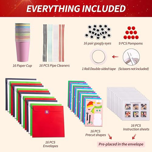 Miniatura 3 de CARFRULTER Juego de 16 manualidades de Navidad para niños de 3 a 8 años, vasos de papel, personajes de Navidad, manualidades, regalo de Navidad,