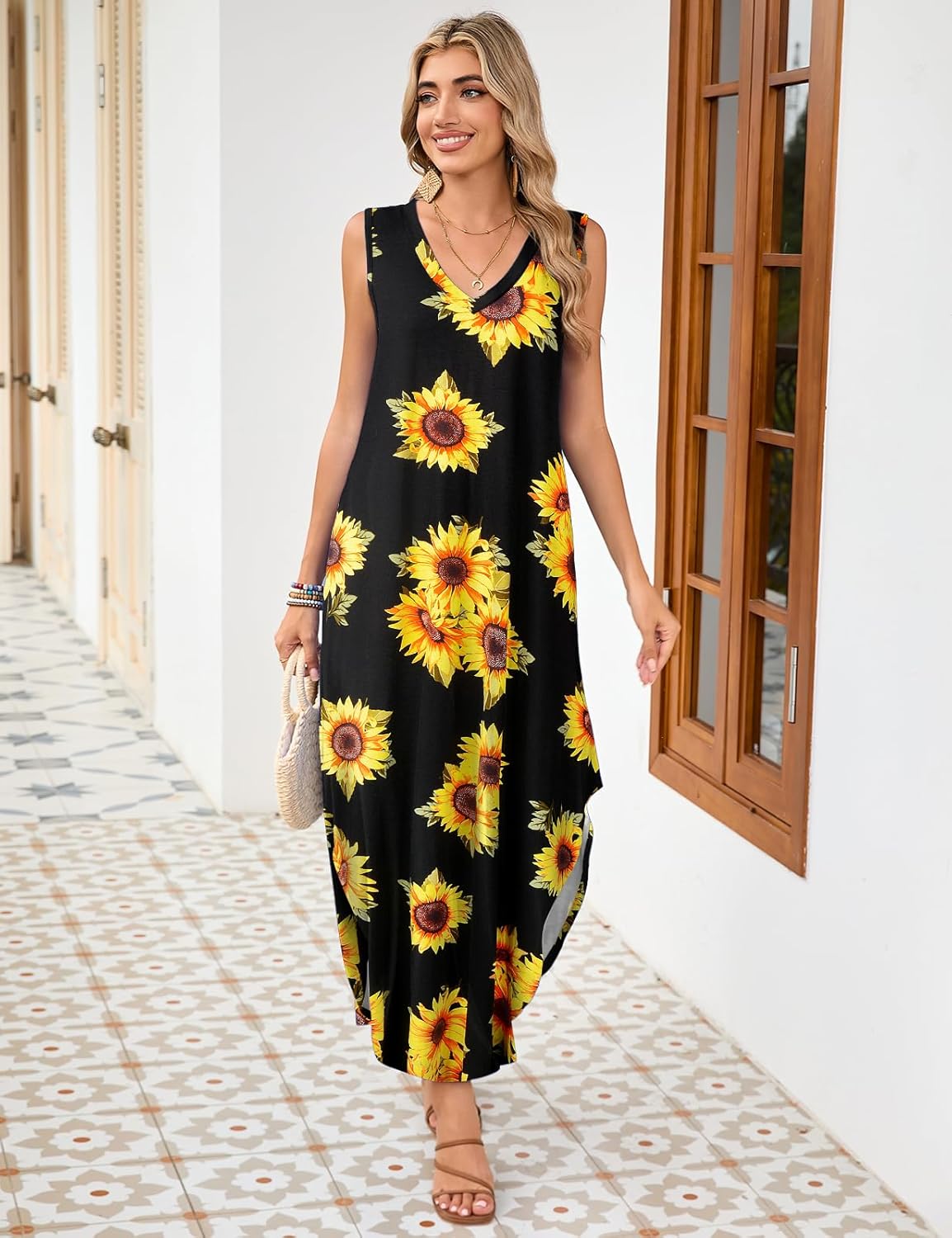 JollieLovin Women Plus Size Summer Tank Maxi Dresses Sleeveless Causal V Neck Beach Long Dresses Swim Cover up (L-5X) - Image 4