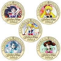 Sailor Sammlermünzen, 5 Stück Dekorative Anime-Gedenkmünzen, Goldfarben,4cm