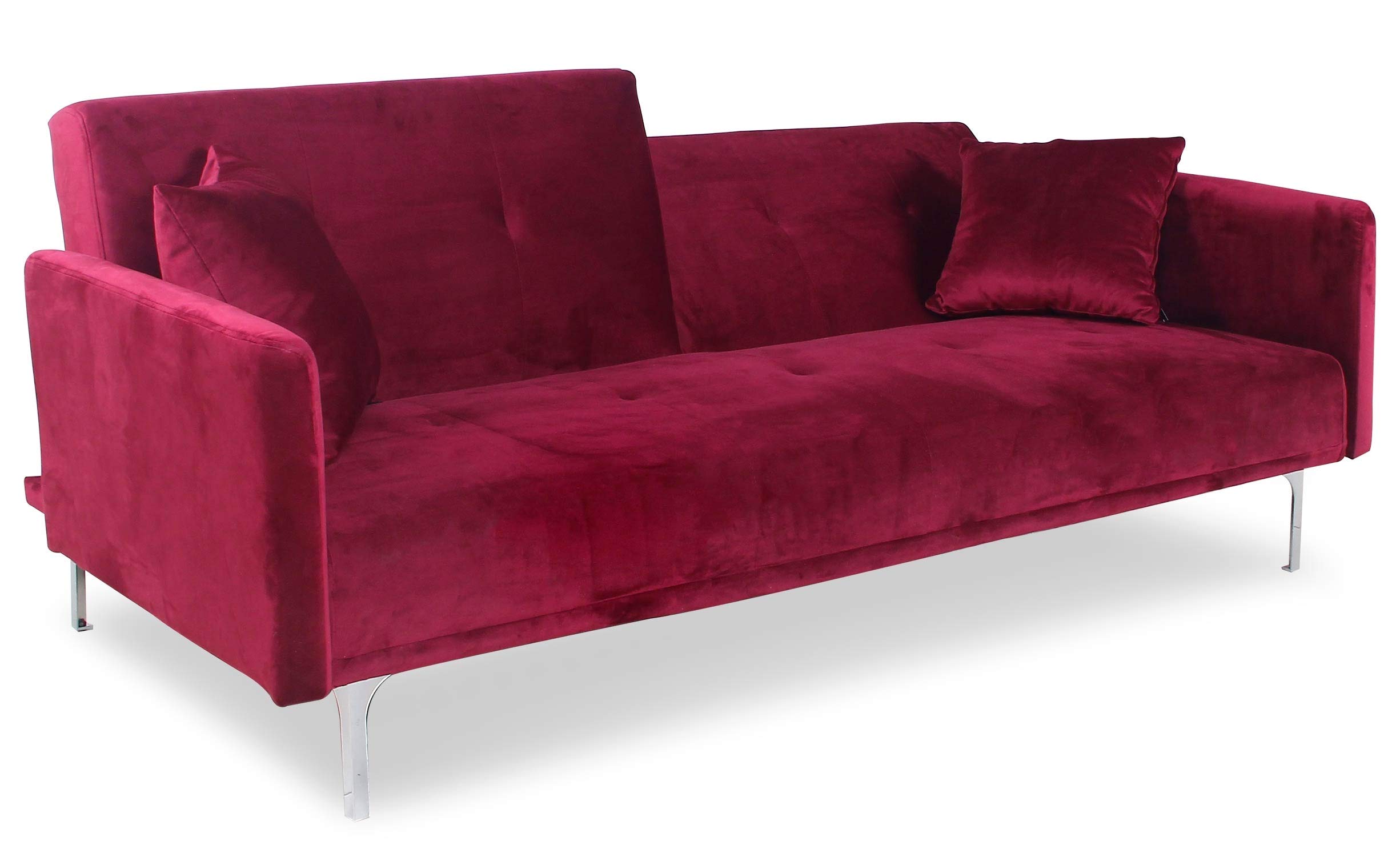 Menzzo Canapé Convertible 3 Places Carla Velours Rouge – Couchage 191 x 102 cm – Design Contemporain – Sofa Convertible Confortable – Salon et Chambre d’Amis