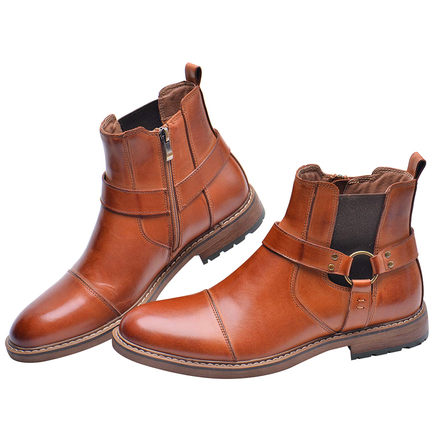rismart Homme Cuir Cheville Chelsea Bottes Cap Toe Zipper Élégant Boots