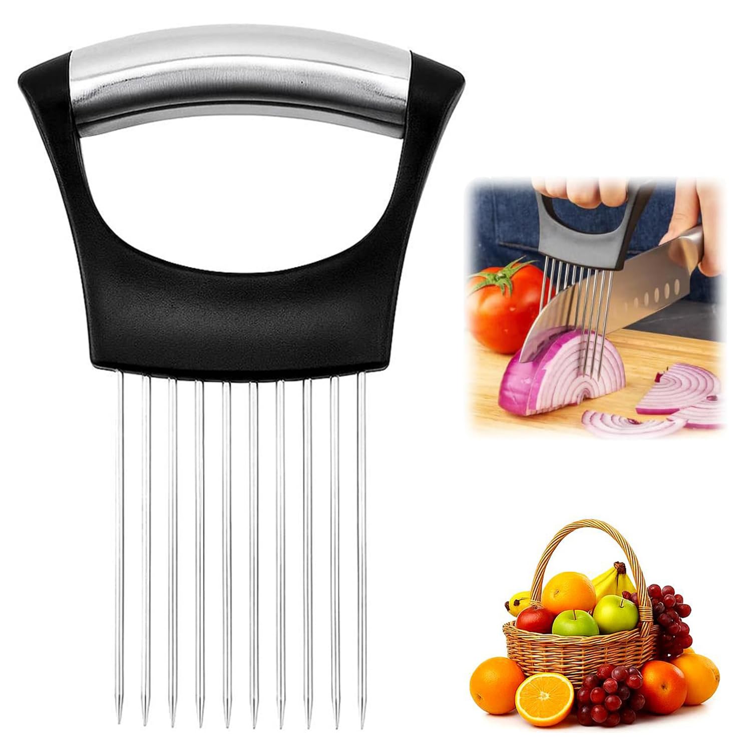 Stainless Steel Onion Slicer Holder, Multi Vegetable Cutter for Onion, Tomato & Potato (1 PCS)