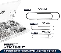 Vista 2 de Luxurecourt - Paquete de 500 clips de papel – 3 tamaños surtidos de clips pequeños y grandes plateados a granel, clips de acero chapado en níquel
