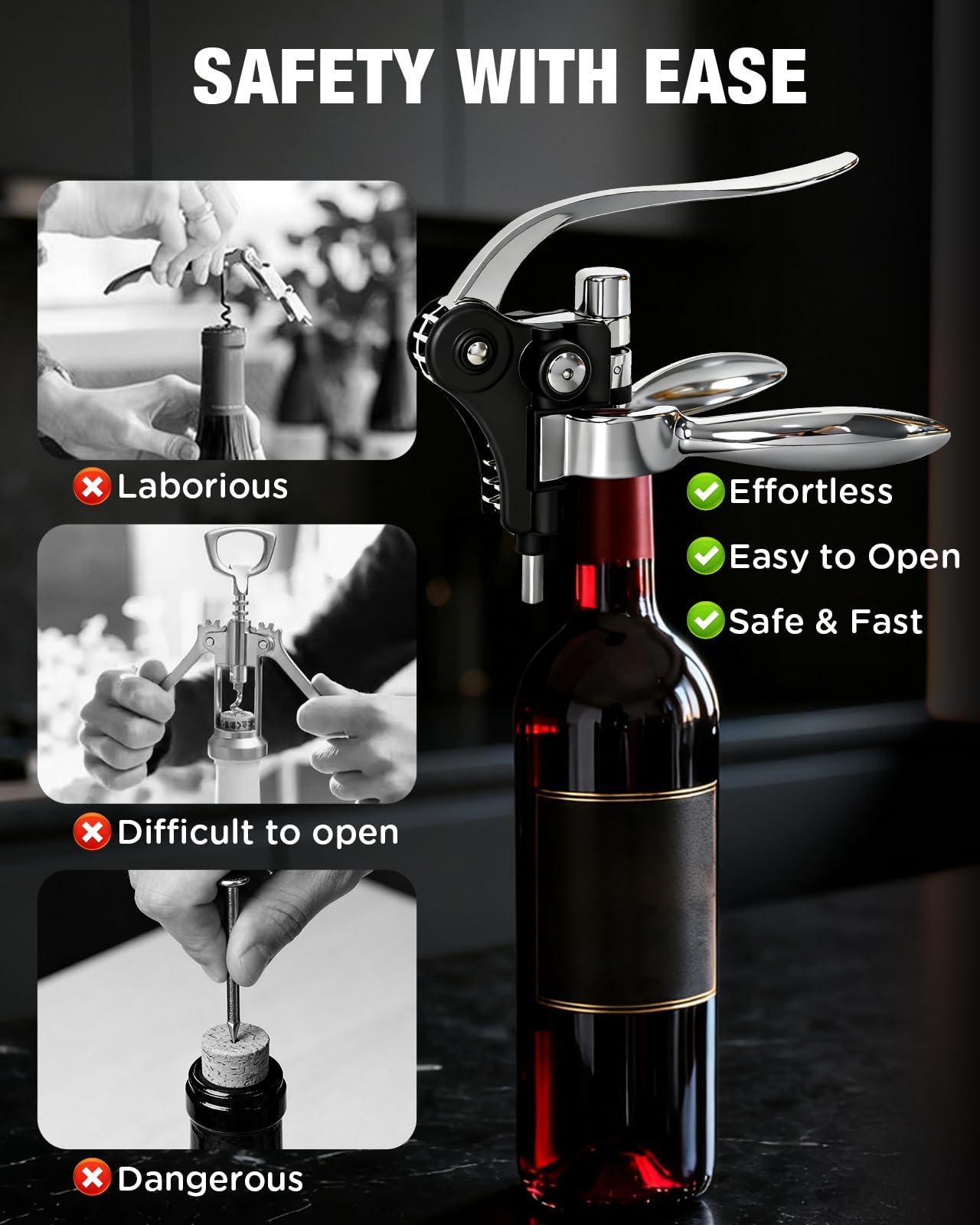 Tire Bouchon, 10 Pièces Ouvre Bouteille de Vin, Ensembles d'accessoires pour Vin avec Coupe-Capsule,Ouvre-Lapin,Anneaux Anti-Goutte,Bouchon,Verseur Vin,Vis sans Fin, pour Cadeaux et Amateurs de Vin